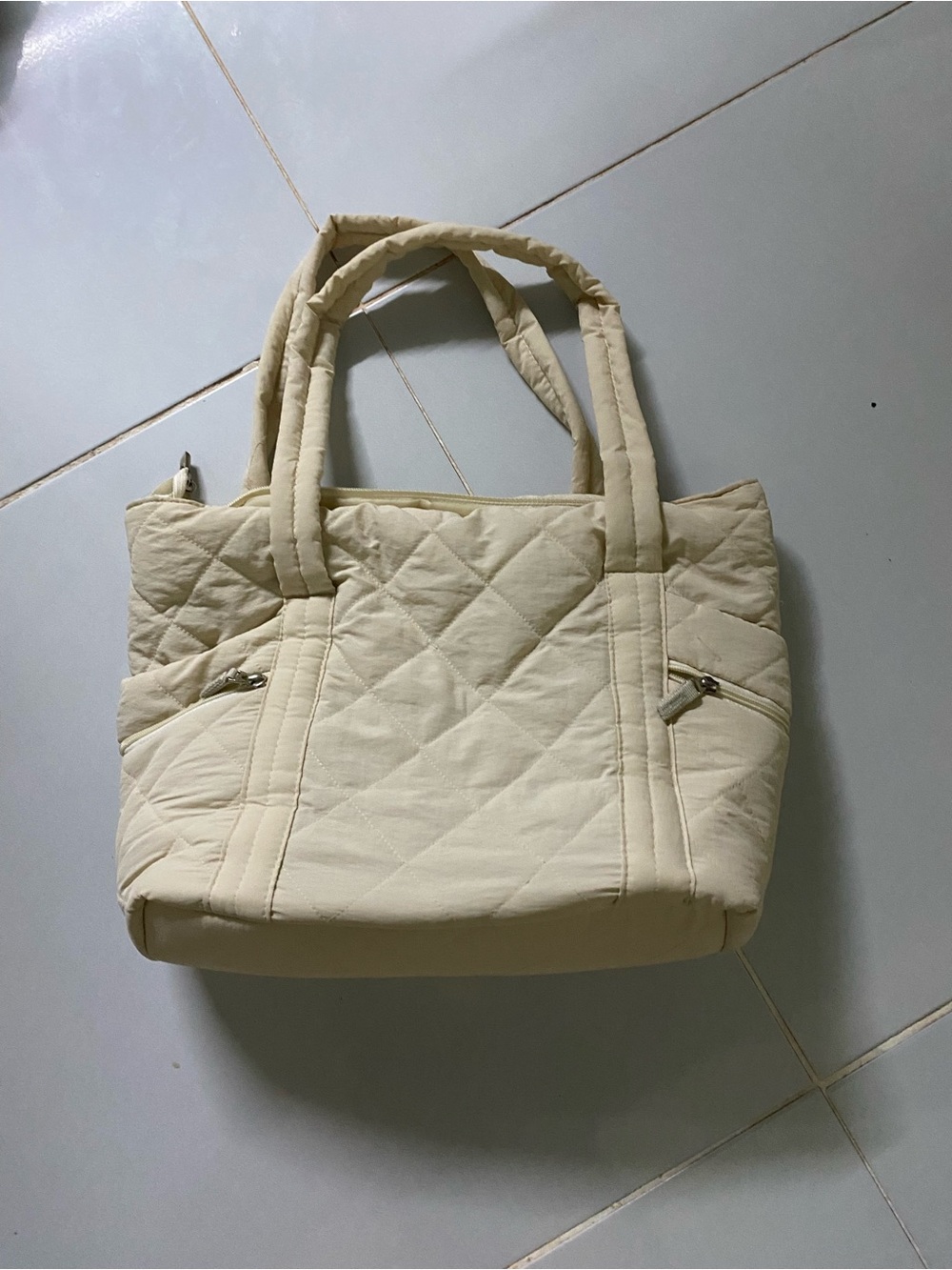 Quilted Cream Tote with Dual Top Handles
